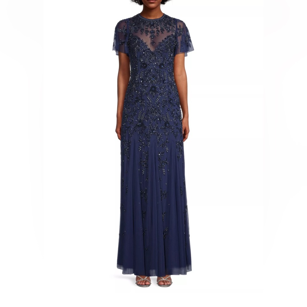 Aidan Mattox Beaded Flutter Sleeve Gown Size 8 NWT